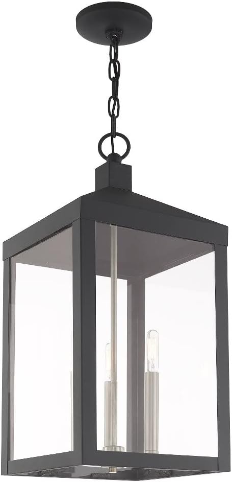 Livex 20586-91 Transitional Three Light Post-Top Lanterm from Nyack Collection in Pwt, Nckl, B/S, Slvr. Finish, 10.50 inches, Brushed Nickel