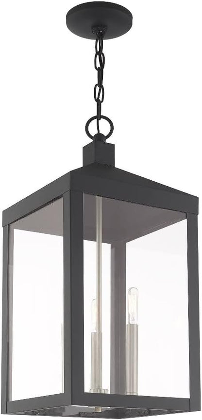 Livex 20586-91 Transitional Three Light Post-Top Lanterm from Nyack Collection in Pwt, Nckl, B/S, Slvr. Finish, 10.50 inches, Brushed Nickel