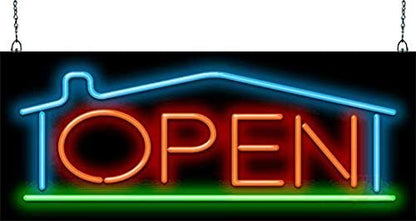 Real Estate Open with House Neon Sign