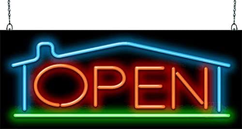 Real Estate Open with House Neon Sign
