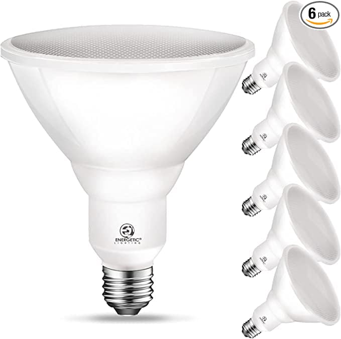 Energetic PAR38 LED Flood Outdoor Light Bulb, 4000K Cool White, 90 Watt Equivalent (11W), Wet Rated, 900LM, E26 Base, Non-Dimmable, 6 Pack