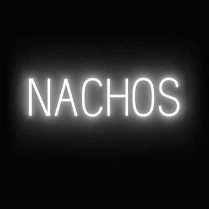 SpellBrite NACHOS Sign | Food-Related Sign with Neon Look, White LED Light Source | 25.2" x 6.3"