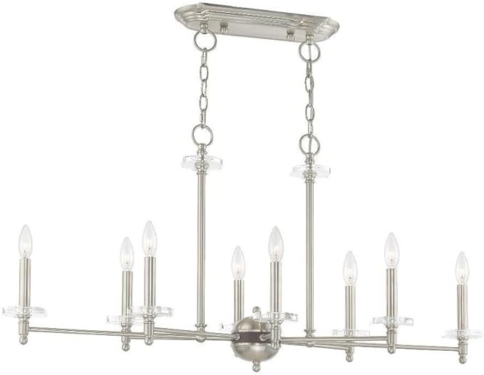 Livex Lighting 42708-91 Bancroft - Eight Light Linear Chandelier, Brushed Nickel Finish with Clear Bobeche Crystal, 19.75x39.50x14.00