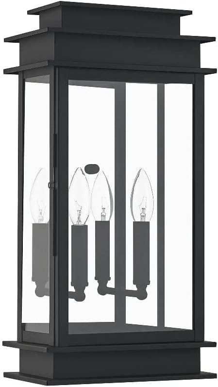 Livex Lighting 2018-04 Princeton Collection 2-Light Outdoor Wall Sconce Lantern with Clear Glass, Black