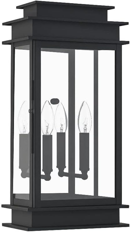 Livex Lighting 2018-04 Princeton Collection 2-Light Outdoor Wall Sconce Lantern with Clear Glass, Black