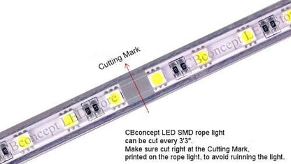 CBconcept 30 Feet RGB Color Changing 120 Volt High Output LED SMD5050 Flexible Flat LED Strip Rope Light - [Christmas Lighting, Indoor/Outdoor Rope Lighting, Ceiling Light, Kitchen Lighting]