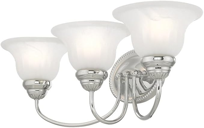 Livex Lighting 1533-05 Edgemont 3 Light Wall Sconce Chrome with White Alabaster Glass, 23.5 x 8.75 x 8