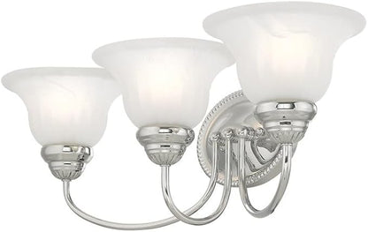 Livex Lighting 1533-05 Edgemont 3 Light Wall Sconce Chrome with White Alabaster Glass, 23.5 x 8.75 x 8