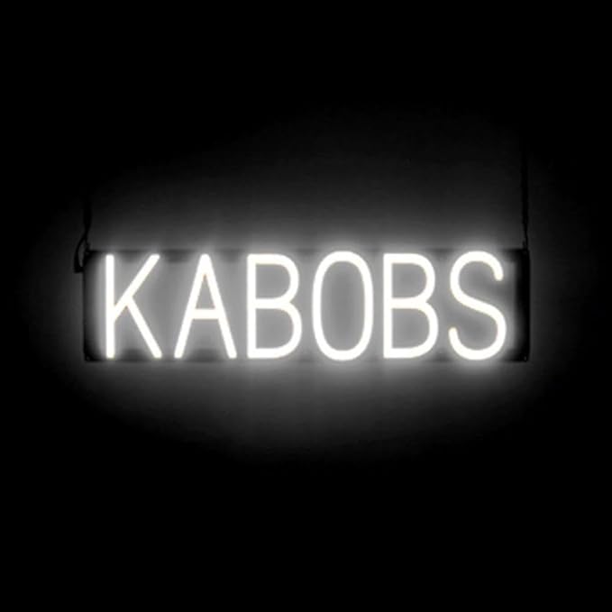 SpellBrite KABOBS Sign | Restaurant-Related Sign with Neon Look, White LED Light | 24.7" x 6.3"