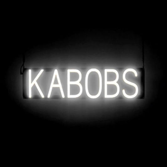 SpellBrite KABOBS Sign | Restaurant-Related Sign with Neon Look, White LED Light | 24.7" x 6.3"
