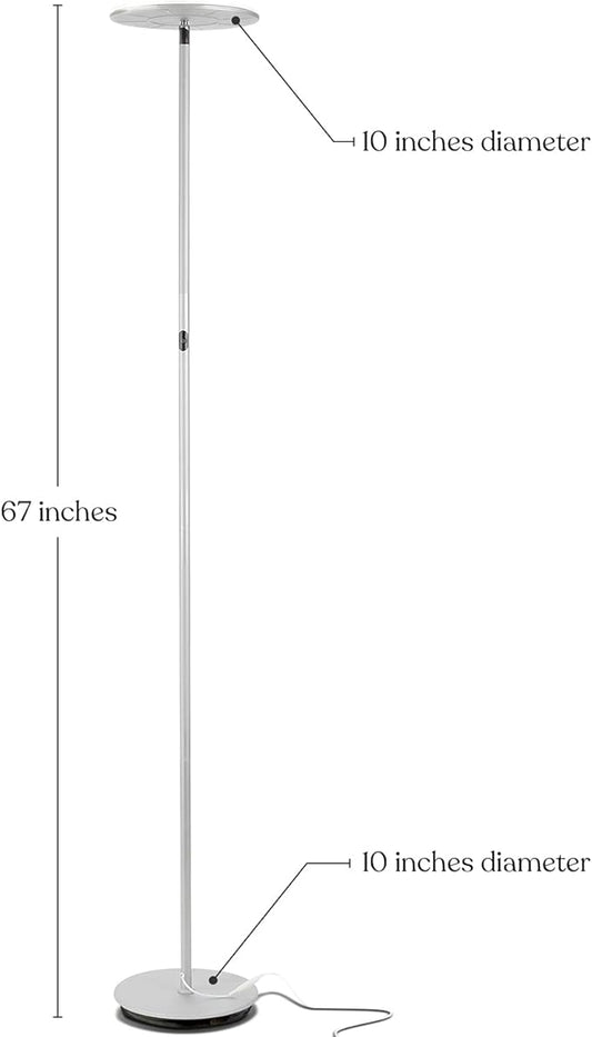 Brightech Sky Flux Dimmable LED Floor Lamp – Super Bright Floor Lamp with 3 Light Modes for Living Room, Office – Torchiere Standing Touch-Lamp, Tall Torch Lamp for Bedroom & Reading - Silver
