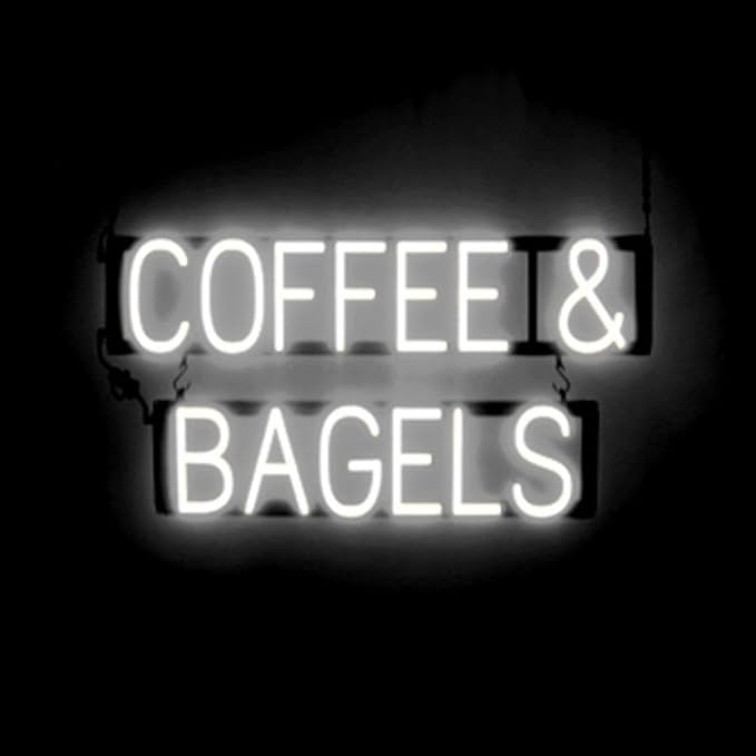 SpellBrite COFFEE & BAGELS Sign | Cafe-Related Sign with Neon Look, White LED Light Source | 28.8" x 15.0"