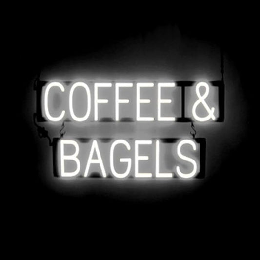 SpellBrite COFFEE & BAGELS Sign | Cafe-Related Sign with Neon Look, White LED Light Source | 28.8" x 15.0"