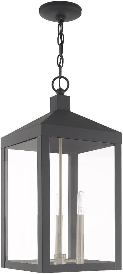 Livex 20586-91 Transitional Three Light Post-Top Lanterm from Nyack Collection in Pwt, Nckl, B/S, Slvr. Finish, 10.50 inches, Brushed Nickel
