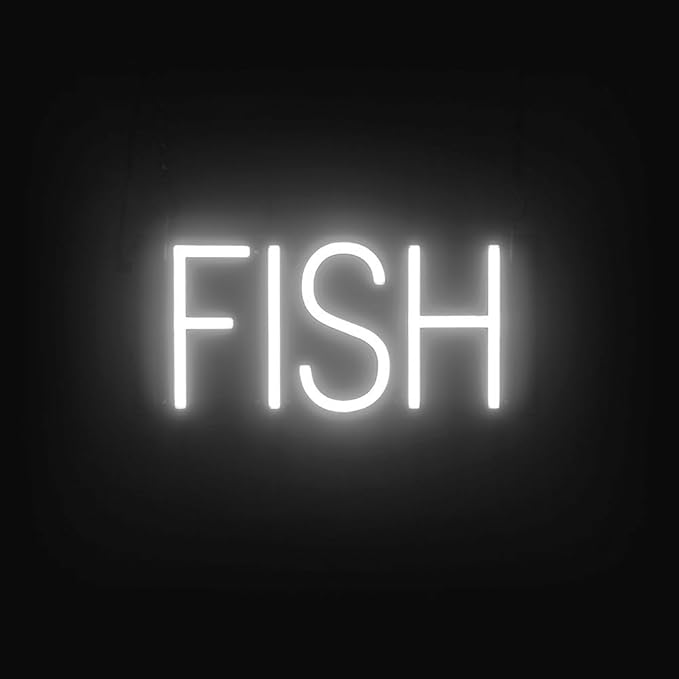 SpellBrite FISH Sign | Restaurant-Related Sign with Neon Look, White LED Light | 13.9" x 6.3"