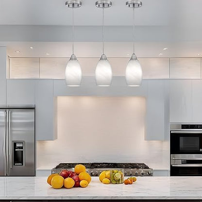 Mini Glass Pendant Light 4.72" White Swirl Pendant Lights 3-Pack Handblown White Art Oval Glass Hanging Pendant Light for Kitchen Island Dining Room Living Foyer Hallway Entry