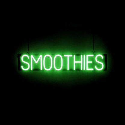 SpellBrite SMOOTHIES Sign | Cafe-Related Sign with Neon Look, Green LED Light Source | 33.7" x 6.3"