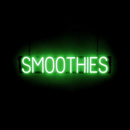 SpellBrite SMOOTHIES Sign | Cafe-Related Sign with Neon Look, Green LED Light Source | 33.7" x 6.3"