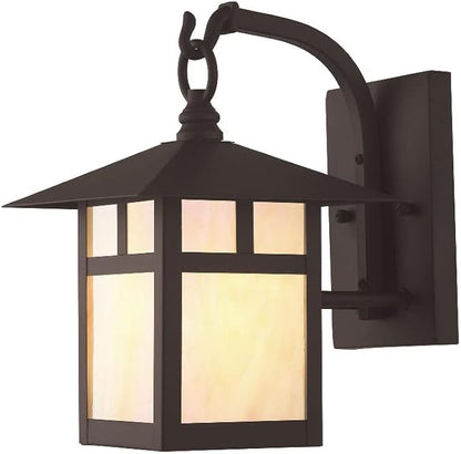 Livex Lighting 2131-07 Montclair Mission 1 Light Outdoor Bronze Finish Solid Brass Wall Lantern with Iridescent Tiffany Glass, 17" x 9" x 17"