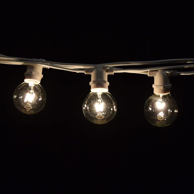 Hometown Evolution, Inc. 50 Foot C9 Commercial Exterior Globe String Lights with 40 G50 2 Inch Clear Bulbs (White Wire) for Weatherproof Heavy Duty Vintage Outside Lighting