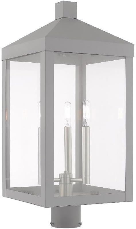Livex Lighting 20586-80 Nyack - 24" Three Light Outdoor Post Top Lantern, Nordic Gray Finish with Clear Glass