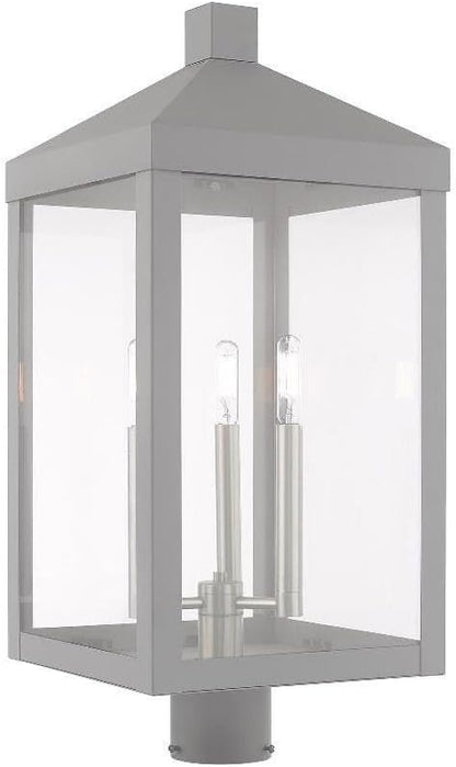 Livex Lighting 20586-80 Nyack - 24" Three Light Outdoor Post Top Lantern, Nordic Gray Finish with Clear Glass