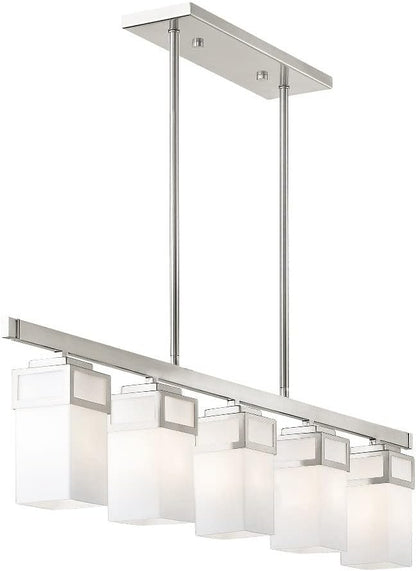 Livex 40194-91 Transitional Five Light Linear Chandelier from Harding Collection in Pwt, Nckl, B/S, Slvr. Finish, 42.00 inches, Brushed Nickel