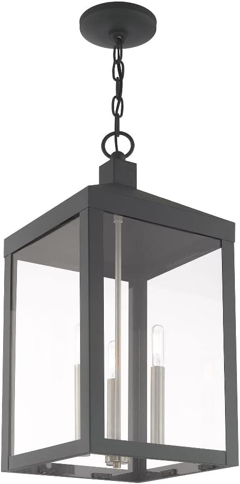 Livex 20586-91 Transitional Three Light Post-Top Lanterm from Nyack Collection in Pwt, Nckl, B/S, Slvr. Finish, 10.50 inches, Brushed Nickel