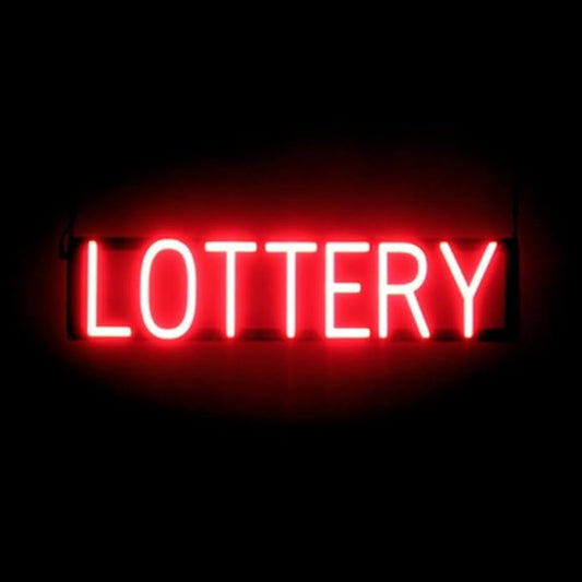 SpellBrite LOTTERY Sign | Gaming-Related Sign with Neon Look, Red LED Light Source | 27.4" x 6.3"