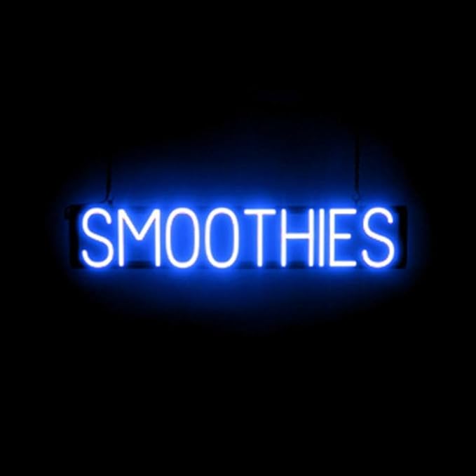SpellBrite SMOOTHIES Sign | Cafe-Related Sign with Neon Look, Blue LED Light Source | 33.7" x 6.3"