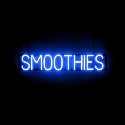 SpellBrite SMOOTHIES Sign | Cafe-Related Sign with Neon Look, Blue LED Light Source | 33.7" x 6.3"