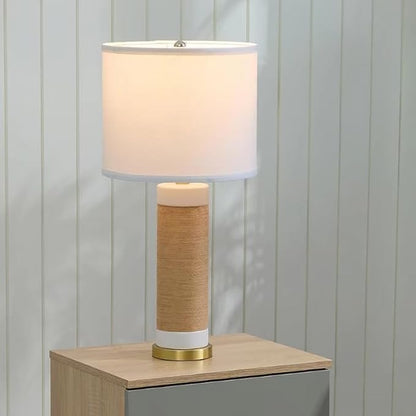 25.75” Rattan Ceramic Lamps for Living Room Set of 2, Farmhouse Table Lamp for Nightstand, White Lamps Set of 2 for Bedroom, Boho Ceramic Table Lamp for End Table