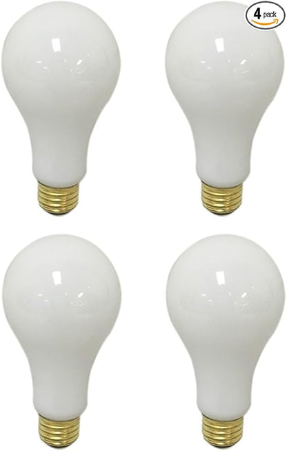 Royal Designs, Inc. 3 Way 100 150 250 Watts Incandescent A19 Light Bulb, E26 Medium Brass Base, Set of 4, LB-1006-4