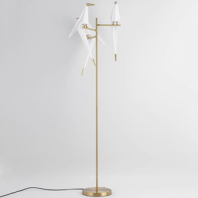 Modern Gold Floor Lamp Creative Crane Bird Standing Floor Lamp Tall Unique Lamps Metal Standing Light 3 Vivid Birds Shade Art Deco Floor Lamps for Living Room Bedroom - White Light