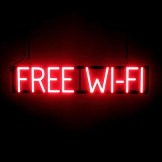 SpellBrite FREE WI-FI Sign | Cafe-Related Sign with Neon Look, Red LED Light Source | 30.7" x 6.3"