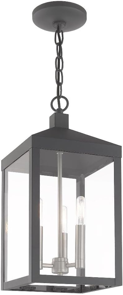 Livex Lighting 3 Light Black Outdoor Pendant Lantern, Nickel