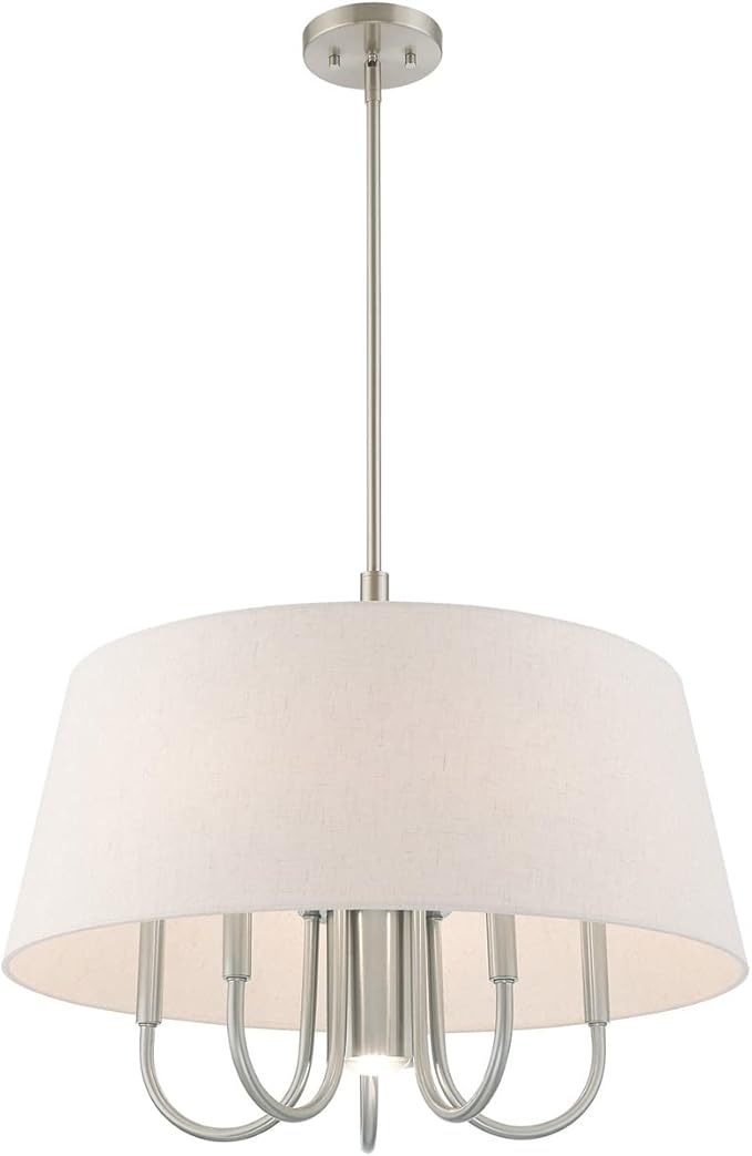 Livex Lighting 50805-91 Belclaire - Six Light Chandelier, Brushed Nickel Finish with Oatmeal Fabric Shade