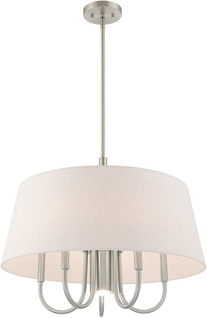 Livex Lighting 50805-91 Belclaire - Six Light Chandelier, Brushed Nickel Finish with Oatmeal Fabric Shade