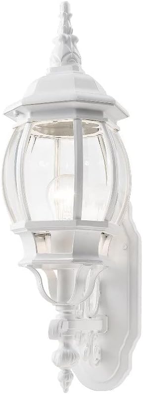 Livex Lighting 7520-13 Frontenac Traditional 1-Light Outdoor Wall Lantern with Clear Beveled Glass Shades, 21" x 7" x 21", White