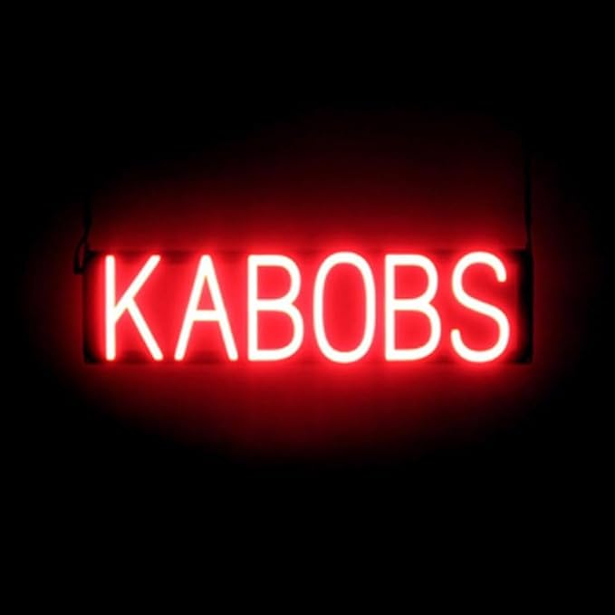 SpellBrite KABOBS Sign | Restaurant-Related Sign with Neon Look, Red LED Light | 24.7" x 6.3"