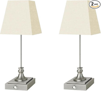 Rechargeable LED Table Lamps with Stepless Touch Control,Sliver Cordless Lamp for Living Room&Bedside&Patio&Shower,Small Desk Lamp(6000mAH Battery),2 Pack for Home Decor,Best Gifts for Family