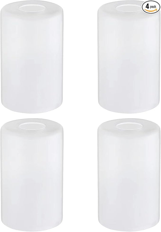 White Frosted Glass Shade Replacements - 4 Pack Elegant Cylinder Glass Globe Shades with 1-5/8-inch Fitter for Pendant, Chandelier, Wall Sconces