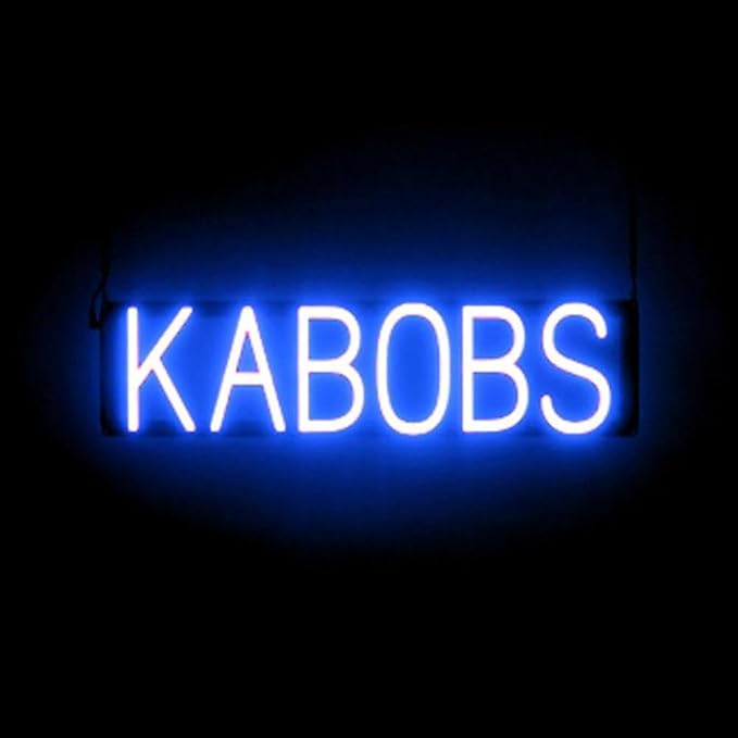 SpellBrite KABOBS Sign | Restaurant-Related Sign with Neon Look, Blue LED Light | 24.7" x 6.3"