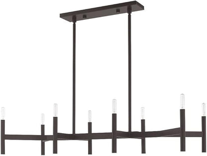 Livex Lighting 51178-91 Copenhagen - Eight Light Linear Chandelier, Brushed Nickel Finish, 19.00x40.00x15.00