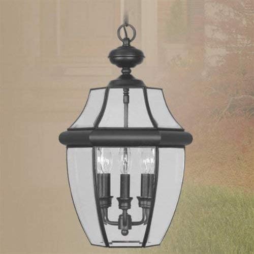 Livex Lighting 2355-04 Monterey 3 Light Outdoor Black Finish Solid Brass Hanging Lantern with Clear Beveled Glass