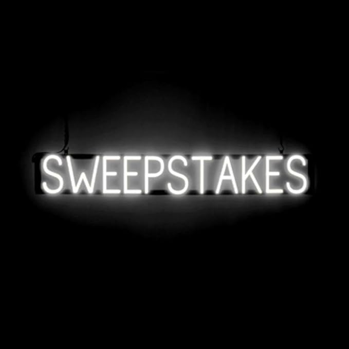 SpellBrite SWEEPSTAKES Sign | Gaming-Related Sign with Neon Look, White LED Light Source | 43.6" x 6.3"