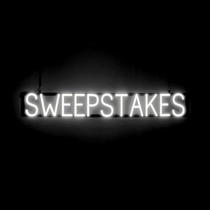 SpellBrite SWEEPSTAKES Sign | Gaming-Related Sign with Neon Look, White LED Light Source | 43.6" x 6.3"