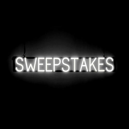 SpellBrite SWEEPSTAKES Sign | Gaming-Related Sign with Neon Look, White LED Light Source | 43.6" x 6.3"