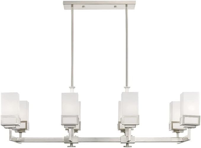 Livex Lighting 40198-91 Harding 8 Light Linear Chandelier, 44" x 17.75" x 20.5", Brushed Nickel