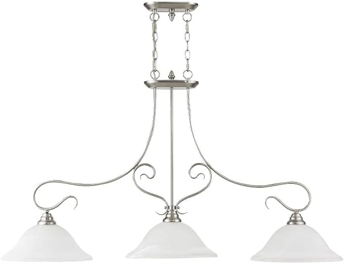 Livex Lighting 6108-91 Island Pendant with White Alabaster Glass Shades, Brushed Nickel, 27.00x49.50x13.00